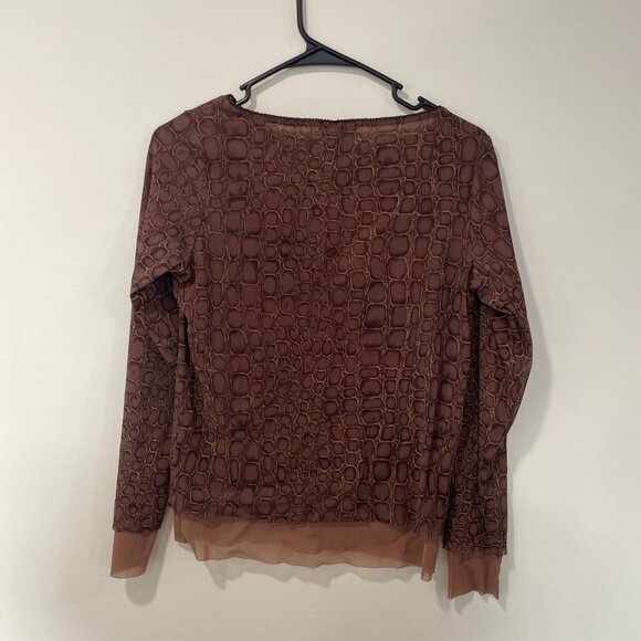 Y2K Brown Patterned Long Sleeve Top, Size L - Picture 5 of 5